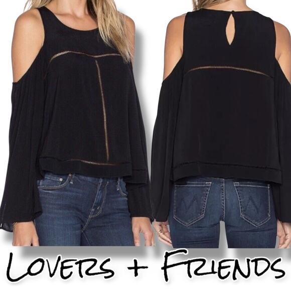 Lovers + Friends Cloud Break Cold Shoulder Top Black Bell Sleeves Womens Size S - Picture 1 of 12